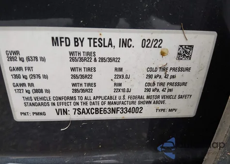 2022 Tesla Model X Plaid Tri Motor All-Wheel Drive from USA, damaged, VIN 7SAXCBE63NF334002